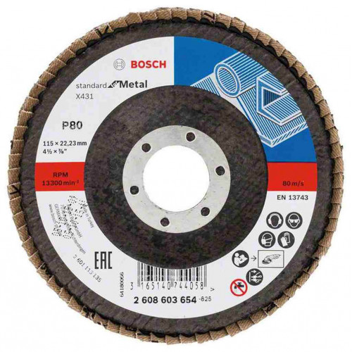 BOSCH X431 legyező csiszolótárcsa, Standard for Metal, 115 mm, 22,23 mm, 80 2608603654